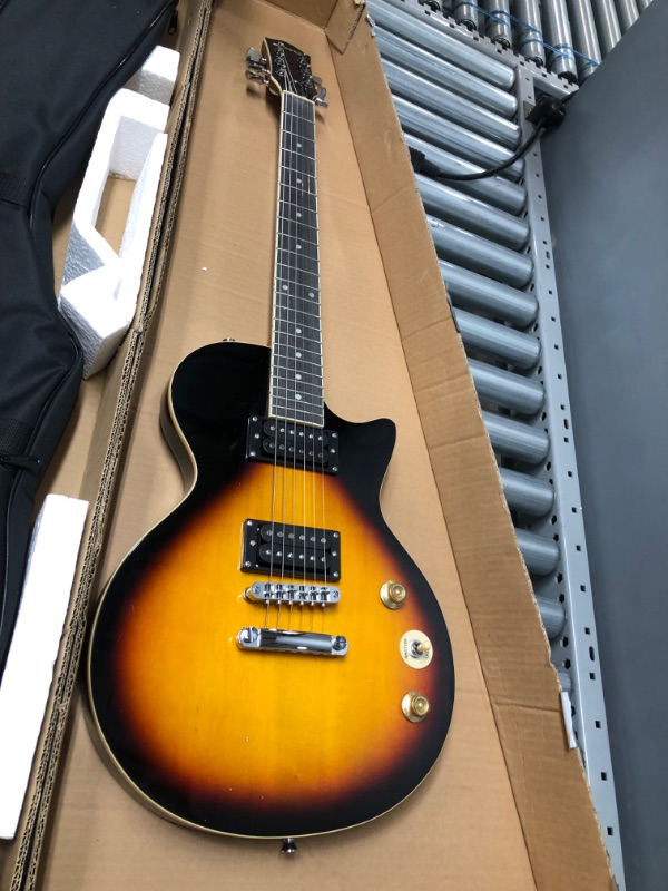 Photo 3 of Donner 39 Inch LP Electric Guitar Solid Body Beginner Kit Sunburst Full Size, with Bag, Strap, Cable, for Beginner,DLP-124S
