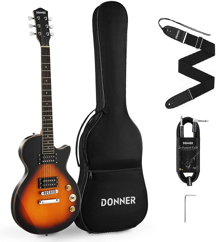 Photo 1 of Donner 39 Inch LP Electric Guitar Solid Body Beginner Kit Sunburst Full Size, with Bag, Strap, Cable, for Beginner,DLP-124S
