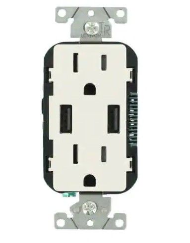 Photo 1 of 3.6A USB Dual Type A In-Wall Charger with 15 Amp Tamper-Resistant Outlets, White
