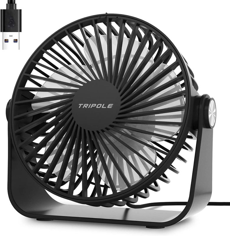 Photo 1 of TriPole USB Desk Fan Mini Portable Fan with Strong Airflow Small Table Fan 3 speeds 360°Rotatable Personal Fan for Desktop Home Office Bedroom Camping Outdoor,5.1Inch,4.9ft Cable
