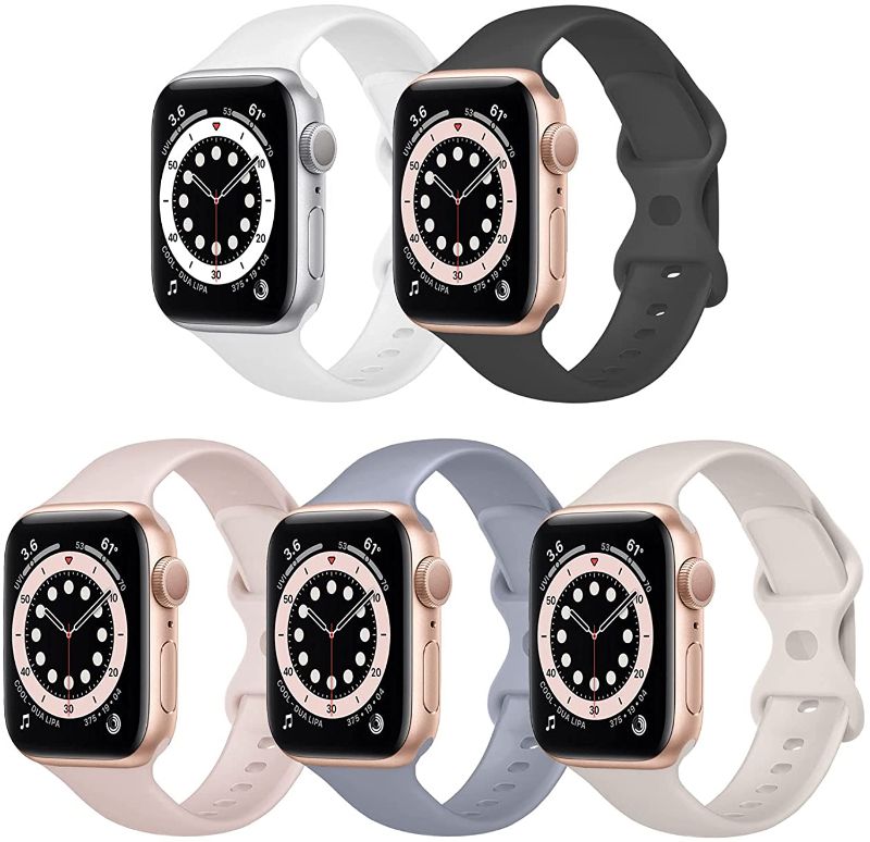 Photo 1 of 3 pack - Bifeiyo 5 Pack Sport Bands Compatible with Apple Watch Band 45MM 44MM 42MM ML,Soft Silicone Replacement Strap Compatible for iWatch Series 7 SE 6 5 4 3 2 1 Women Men
