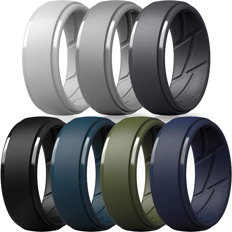 Photo 1 of ThunderFit Silicone Wedding Ring for Men, Breathable with Air Flow Grooves - 10mm Wide - 2.5mm Thick
