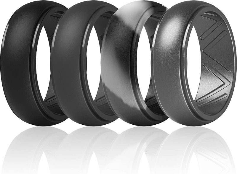 Photo 1 of 2 pack - ThunderFit Men's Silicone Wedding Ring, Step Edge, with Breathable Grooves - 8.7mm Wide, 2.5mm Thick
