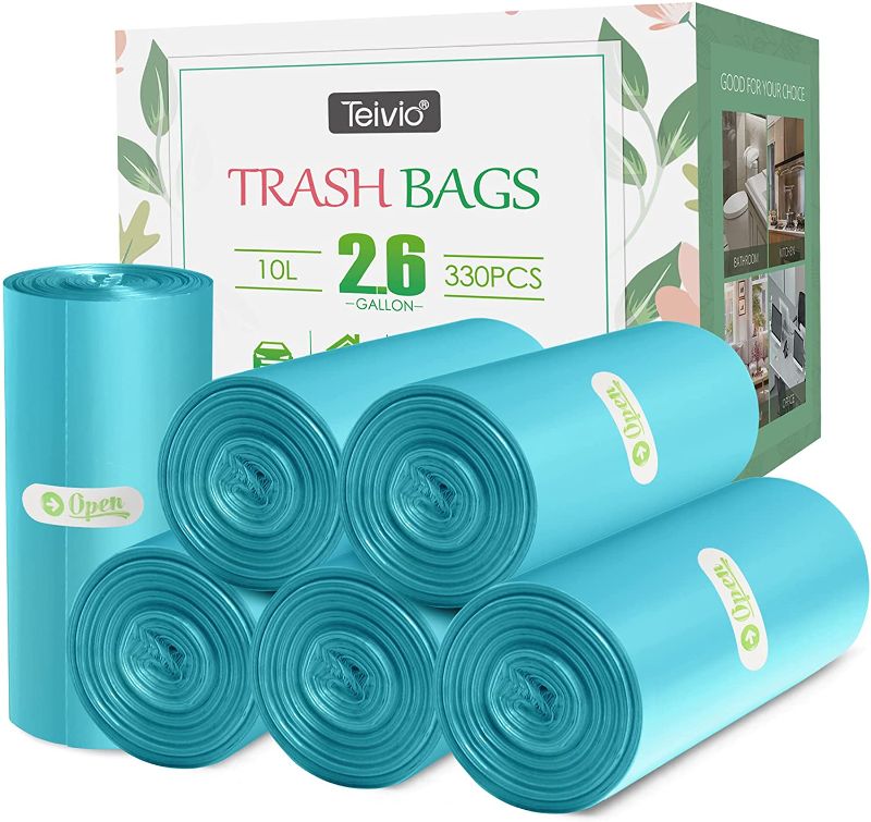 Photo 1 of 330 Counts Strong Trash Bags Garbage Bags by Teivio, Bathroom Trash Can Bin Liners, Small Plastic Bags for home office kitchen (Clear,2.6 Gallon)
