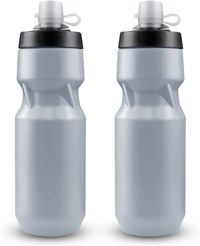 Photo 1 of 2 Pack Bike Water Bottles Sport Squeeze Bottle 24 oz BPA Free with Dust Cover for Outdoor Cycling (Grey)
