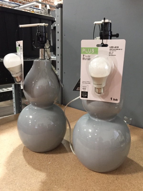 Photo 2 of 2CT Ceramic Double Gourd Large Lamp Base Gray Includes Energy Efficient Light Bulb - Threshold™
