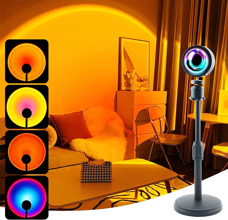 Photo 1 of 4 Colors Sunset Lamp Projector, 360 Degree Rotation Sunset Lights Projection, Adjustable LED Night Lights Lamp for Birthday Party Christmas Decor
