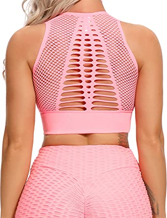 Photo 1 of SEASUM Women's Longline Sport Bra Seamless Yoga Crop Top Medium-Low Support Workout Bra - large