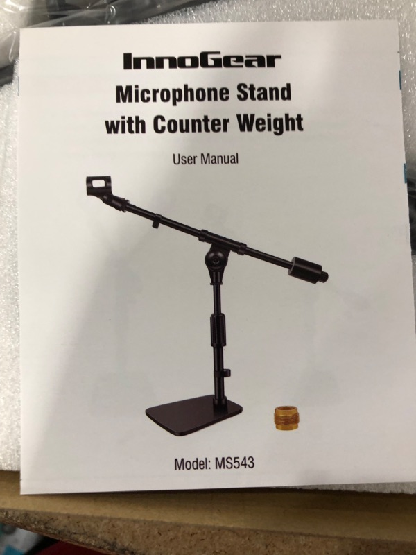 Photo 2 of InnoGear Adjustable Desk Microphone Stand, Weighted Base with Soft Grip Twist Clutch, Boom Arm, 3/8" and 5/8" Threaded Mounts for Blue Yeti and Blue Snowball, Kick Drums, Guitar Amps
