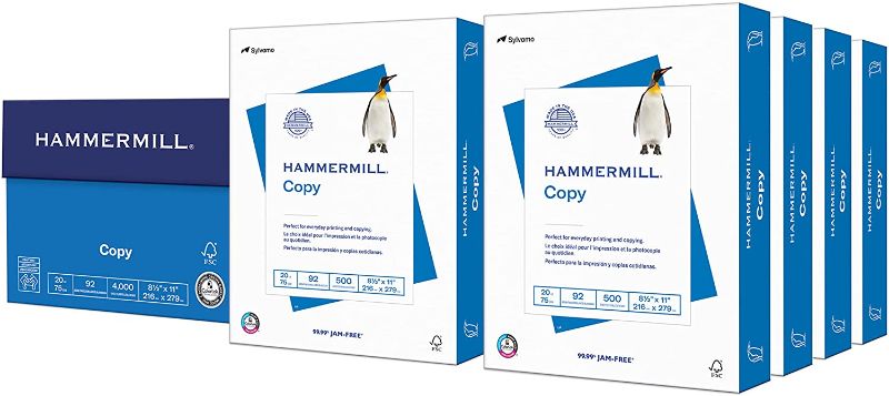 Photo 1 of (MINOR DAMAGE) Hammermill Printer Paper, 20 Lb Copy Paper, 8.5 x 11 - 8 Ream (4,000 Sheets) - 92 Bright, Made in the USA
