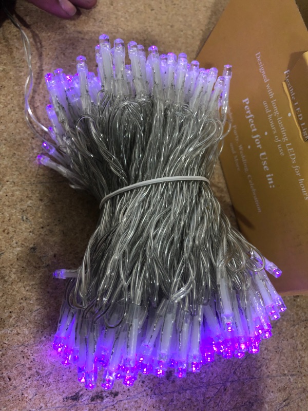 Photo 2 of EXF Outdoor Purple Solar LED String Lights, 8 Modes 98FT 300LED Solar Lights with Clear Wire