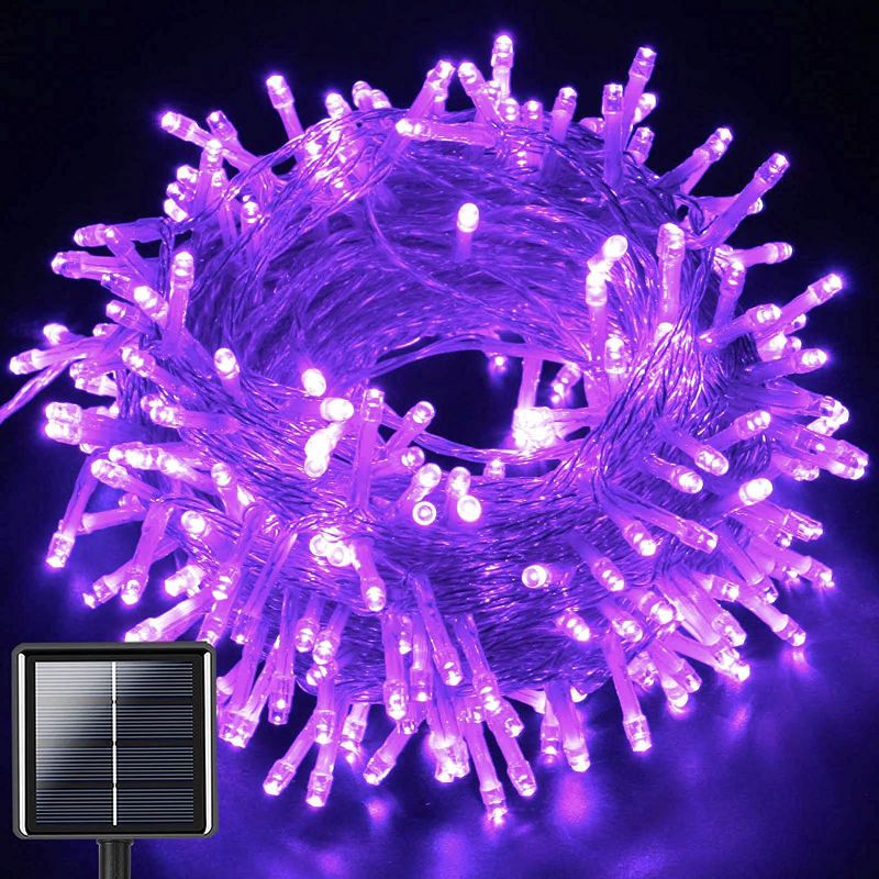 Photo 1 of EXF Outdoor Purple Solar LED String Lights, 8 Modes 98FT 300LED Solar Lights with Clear Wire