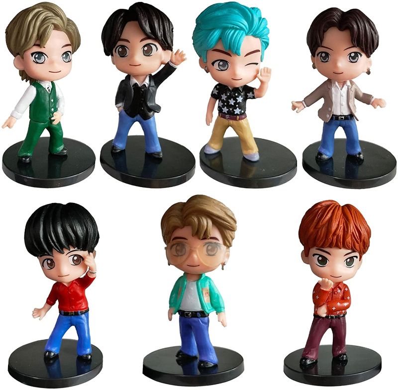 Photo 1 of XHSSF 7Pcs BTS Cake Toppers Set of Action Figure Toys Cake Toppers for BTS Birthday Party Supplies
