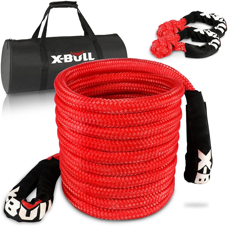 Photo 1 of JUVENED 7/8"×30' Kinetic Recovery & Tow Rope (28,600lbs) with 2 Soft Shackles Power Stretch Snatch Strap Vehicle Recovery Rope Red for Truck Offroad 4x4 ATV UTV SUV