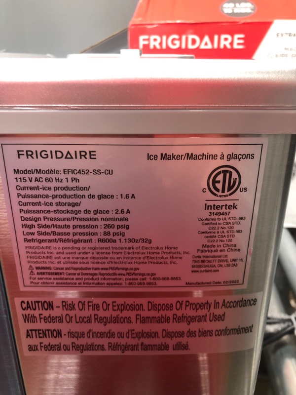 Photo 5 of FRIGIDAIRE EFIC452-SS 40 Lbs Extra Large Clear Maker, Stainless Steel, Makes Square Ice