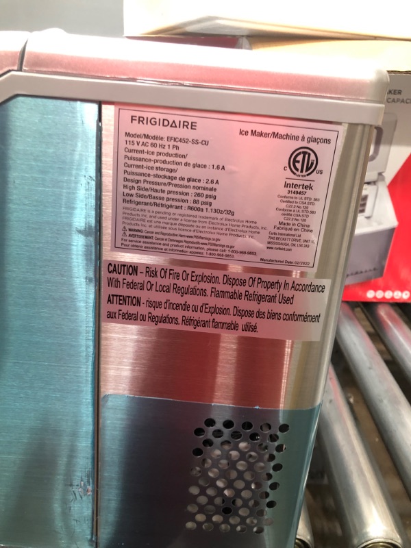 Photo 4 of FRIGIDAIRE EFIC452-SS 40 Lbs Extra Large Clear Maker, Stainless Steel, Makes Square Ice