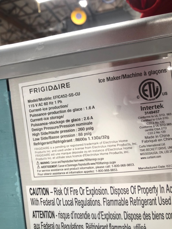 Photo 1 of FRIGIDAIRE EFIC452-SS 40 Lbs Extra Large Clear Maker, Stainless Steel, Makes Square Ice