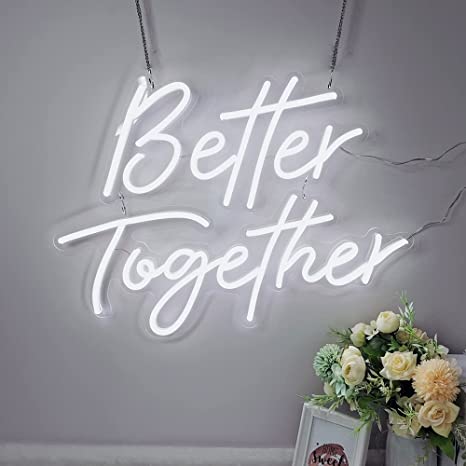 Photo 1 of Britrio LED Neon Light Sign, Better Together Hanging Neon Art Wall Sign for Wedding Backdrop Home Decor Kid Bedroom Bar 12V Cold White(Power Adapter Include)