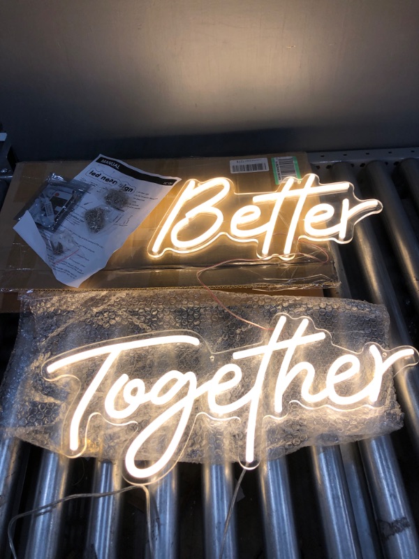 Photo 2 of Britrio LED Neon Light Sign, Better Together Hanging Neon Art Wall Sign for Wedding Backdrop Home Decor Kid Bedroom Bar 12V Cold White(Power Adapter Include)