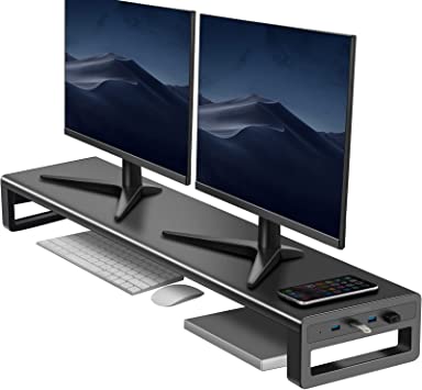 Photo 1 of Dual Monitor Stand Computer Riser with USB 3.0 Hub Ports, Aluminum Strong&Sturdy Stand for Double Computer, TV, PC, Printer, Multi Media Speaker-Multifunctional Desktop Organizer
