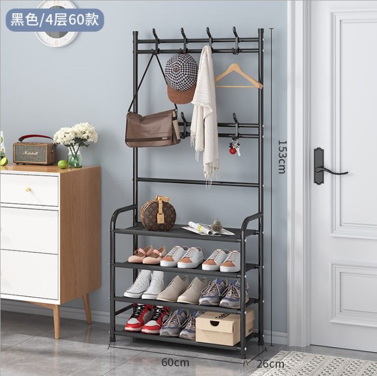 Photo 1 of 4 Tiers Shoes Rack with Hanger Multi-function Shoe Rack Clothes Rack Living Room Clothes Storage Rack
