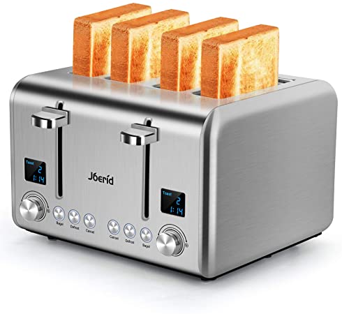 Photo 1 of **PARTS ONLY**
Joerid 4 Slice Toaster,9 Bread Shade Setting,Safe Stainless Steel,Useful Bagel/Defrost/Cancel Function with Dual Control Panels,4 Extra Wide Slots,Removable Crumb Tray,Suitable for Various Bread Type
RIGHT SIDE OF TOASTER IS DAMAGED 