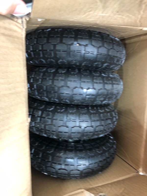 Photo 1 of (4 Pack) AR-PRO 10" Heavy-Duty Replacement Tire and Wheel - 4.10/3.50-4" with 10" Inner Tube, 5/8" Axle Bore Hole, 1 3/4" Offset Hub and Double Sealed Bearings for Hand Trucks and Gorilla Cart
