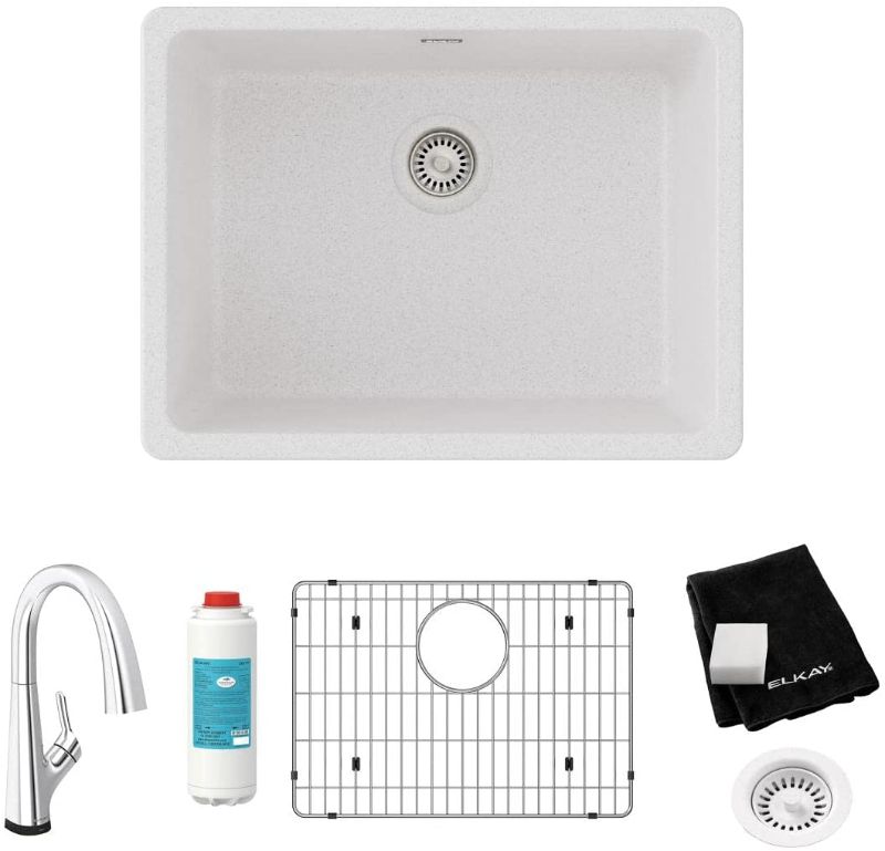 Photo 1 of ***SINK ONLY**MISSING PARTS** DAMAGED** Elkay Quartz Classic ELGU2522WH0 Single Bowl Undermount Sink, White
