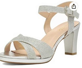 Photo 1 of DREAM PAIRS Women’s Open Toe Ankle Strap Sparkly Strappy Chunky Heel Pump Sandals 10 Silver Glitter 