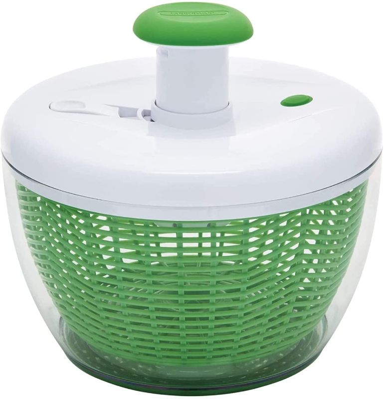 Photo 1 of ***CRACKED*** Farberware Easy to use pro Pump Spinner with Bowl, Colander and Built in draining System for Fresh, Crisp, Clean Salad and Produce, Large 6.6 quart, Green
