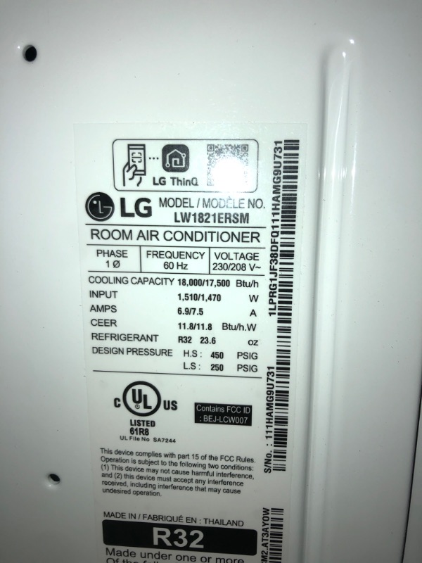 Photo 10 of LG LW1821ERSM 18,000 BTU Smart Wi-Fi Enabled Window Air Conditioner