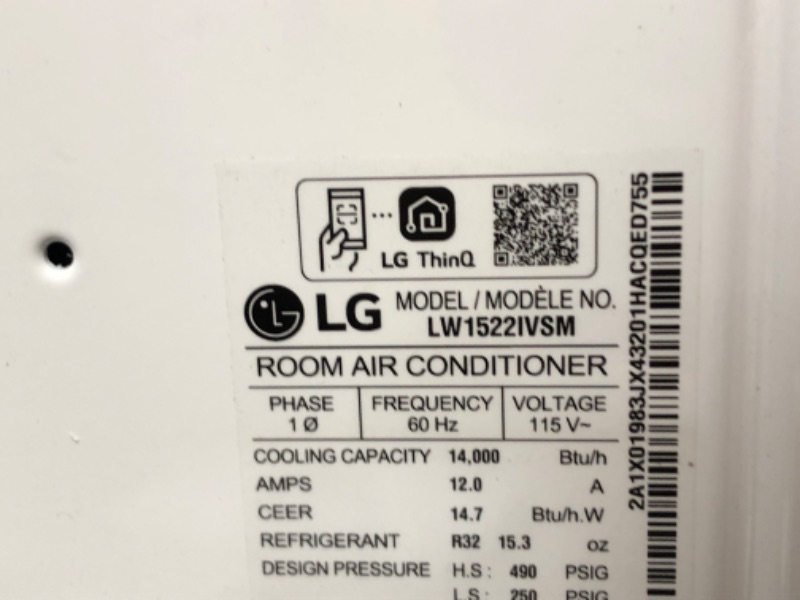 Photo 1 of LG Electronics 14,000 BTU 115-Volt Dual Inverter Smart Window Air Conditioner LW1522IVSM Cools 800 Sq. Ft. with Remote, Wi-Fi Enabled
