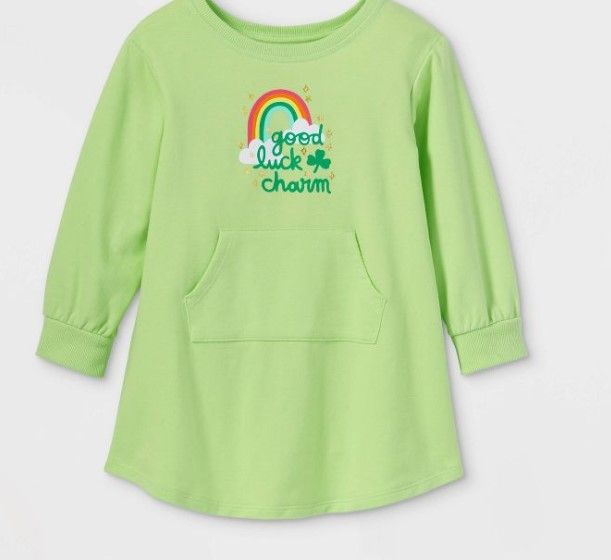 Photo 1 of (6 PACK) Toddler Girls' 'Good Luck Charm' Long Sleeve Dress - Cat & Jack™ Green-SIZE 18M 

