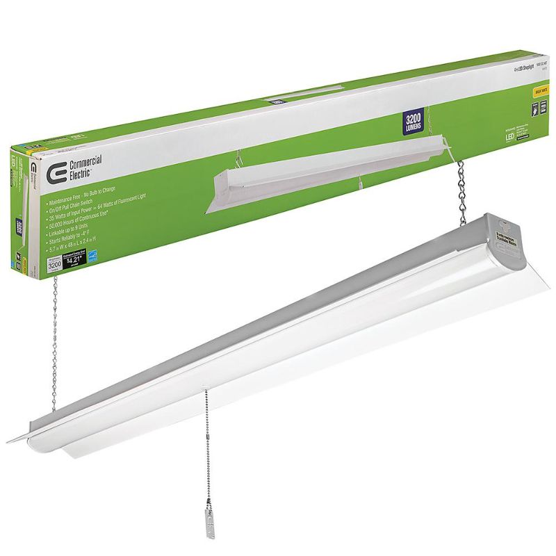 Photo 1 of Commercial Electric 4 Ft. 64-Watt Equivalent Integrated LED White Shop Light Linkable 3200 Lumens 4000K Bright White 5 Ft. Cord Included
