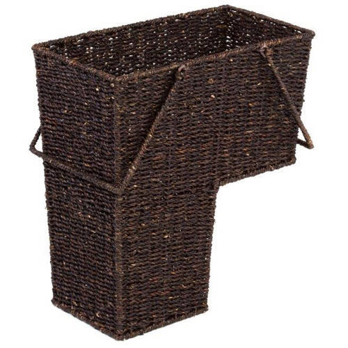 Photo 1 of 14" Wicker Storage Stair Basket with Handles by Trademark Innovations (Brown)
