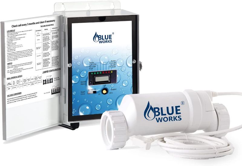 Photo 1 of BLUE WORKS Saltwater Generator Chlorinator BLH20 for 15K Gallon Pool | 2-Year Full USA Warranty | Cell Plates provided by American Company(White)
