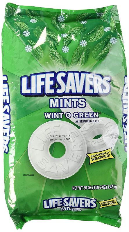 Photo 1 of NONREFUNDABLE (BB 1/22) LifeSavers Mints, Hard Wint-O-Green, 50oz Bag AND 1 PACK BIG SLICE POPS GREEN APPLE 48COUNT 
