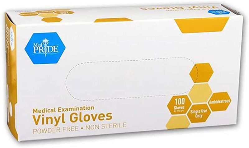 Photo 1 of 8 PACKMedPride Powder-Free Vinyl Exam Gloves, Large, Box/100
