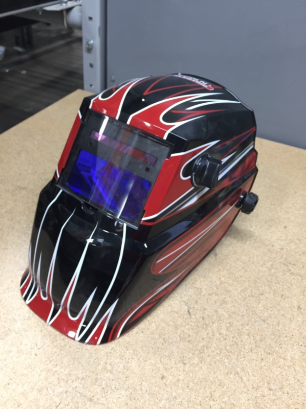 Photo 2 of Auto-Darkening Welding Helmet with Variable Shade Lens No. 7-13 (1.73 x 3.82 in. Viewing Area), Red Fierce Design
