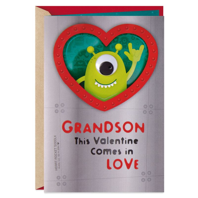 Photo 1 of ** SETS OF 4 **
Grandson Valentine's Day Card With Alien Stickers and Coloring Sheet