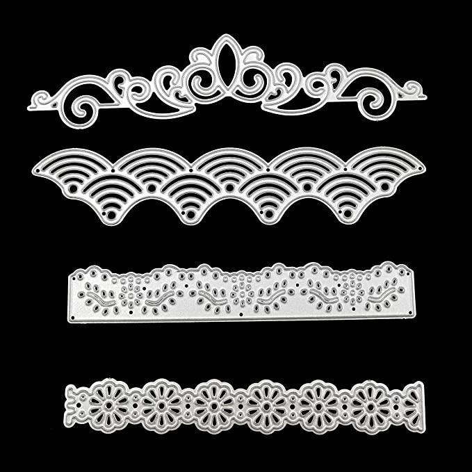 Photo 1 of ** SETS OF 3 **
4 Pieces Lace Embossing Cutting Dies Metal Scrapbooking Die Cuts for Crafts New Year Wedding Valentine Gift Greeting Card Album Flower Decoration by Skycooool
?Size: 4.60"*0.79",4.64"*0.71",5.63"*1.38",5.39"*1.02"
