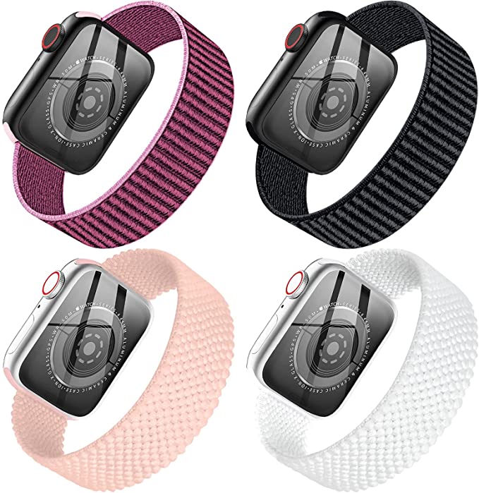 Photo 1 of ** SETS OF 3**
4 Pack Stretchy Nylon Solo Loop Band Compatible with Apple Watch Band 38mm 40mm 41mm 42mm 44mm 45mm for Women Men, Sport Elastic Braided Wristbands Weave Straps for iWatch Series 7/6/5/4/3/2/1/SE
