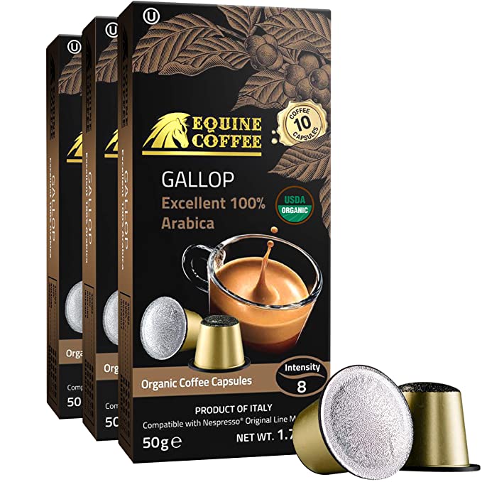 Photo 1 of ** EXP: 11/01/2022**    *** NON-REFUNDABLE **   ** SOLD AS IS ***
Equine Coffee Nespresso Compatible Capsules for OriginalLine Machine (Not Vertuo) | 30 Pack Italian Espresso Pods USDA | Gallop Flavor Intensity 8 Dark Roast | Aluminum Seal for Extra Fresh