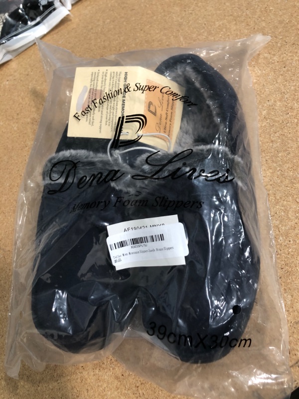 Photo 1 of DL Men-Moccasin-Slippers-Indoor-Outdoor, Suede Mens House Slippers with Memory Foam, Faux Fur Lining Bedroom Slippers for Men Non Slip Outsole
