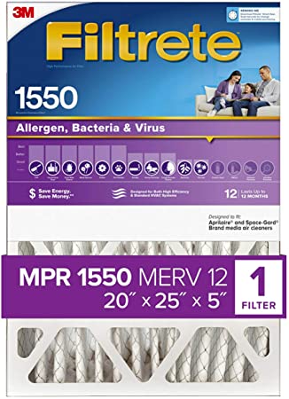 Photo 1 of Filtrete 20x25x5, AC Furnace Air Filter, MPR 1550 DP, Healthy Living Ultra Allergen Deep Pleat, 1-Pack (actual dimensions 19.56 x 24.13 x 4.75)
