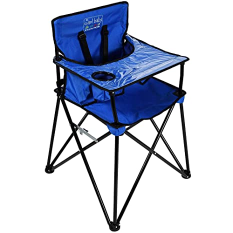 Photo 1 of ciao! baby Portable High Chair for Babies and Toddlers, Fold Up Outdoor Travel Seat with Tray and Carry Bag for Camping, Picnics, Beach Days, Sporting Events, and More (Blue)
