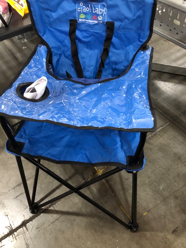 Photo 2 of ciao! baby Portable High Chair for Babies and Toddlers, Fold Up Outdoor Travel Seat with Tray and Carry Bag for Camping, Picnics, Beach Days, Sporting Events, and More (Blue)
