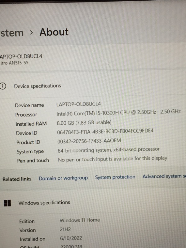 Photo 12 of ** LIKE NEW***
Acer Nitro 5 AN515-55-53E5 Gaming Laptop | Intel Core i5-10300H | NVIDIA GeForce RTX 3050 Laptop GPU | 15.6" FHD 144Hz IPS Display | 8GB DDR4 | 256GB NVMe SSD | Intel Wi-Fi 6 | Backlit Keyboard
