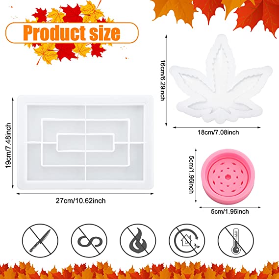 Photo 1 of *Missing 1 piece* New 4 Pieces Maple Leaf Jewelry Resin Moulds Rectangle Rolling Tray Moulds Resin Tray Moulds Spice Grinder Silicone Mould for Resin Casting DIY Jewelry Holder Home Decoration
3 new pieces total