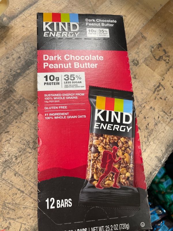 Photo 3 of KIND Energy Bar, Dark Chocolate Peanut Butter, Gluten Free, Low Glycemic Index, 2.1 Oz, 12 Count